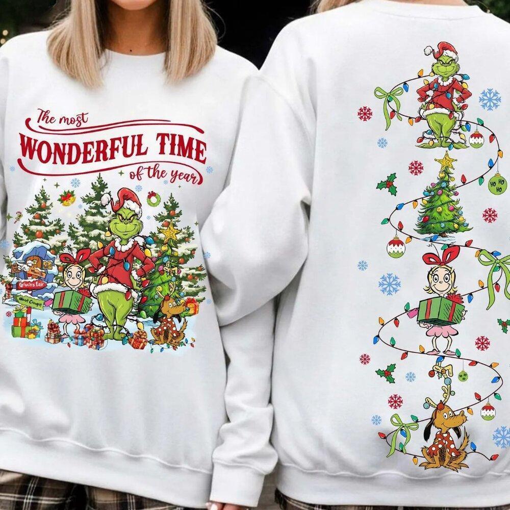 2 Sided Retro Christmas Characters Merry Greenmas Mean Guy Cute Holiday Shirt